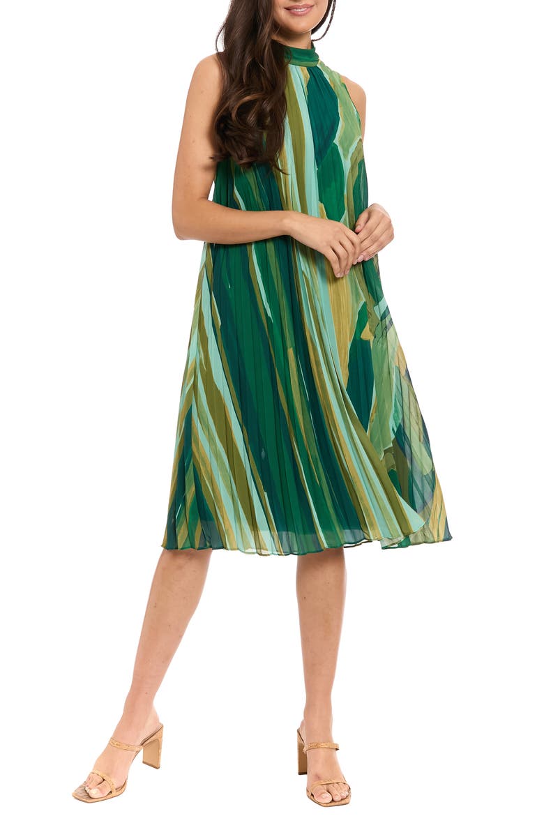Sunburst Pleated Trapeze Dress, Main, color, HOLIDAY/ ROLLING HILLS