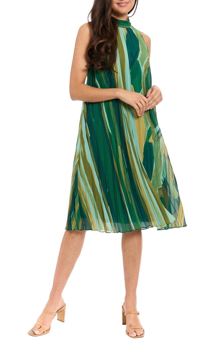 London Times Sunburst Pleated Trapeze Dress, Main, color, Holiday/ Rolling Hills