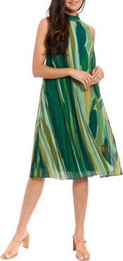 London Times Sunburst Pleated Trapeze Dress
