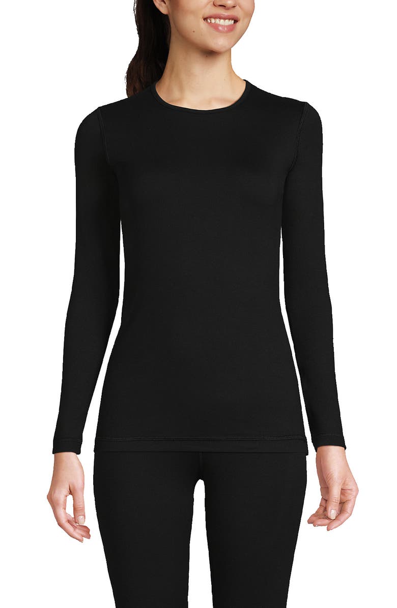 Lands' End Baselayer Cozy Thermaskin Crewneck Top, Alternate, color, Black
