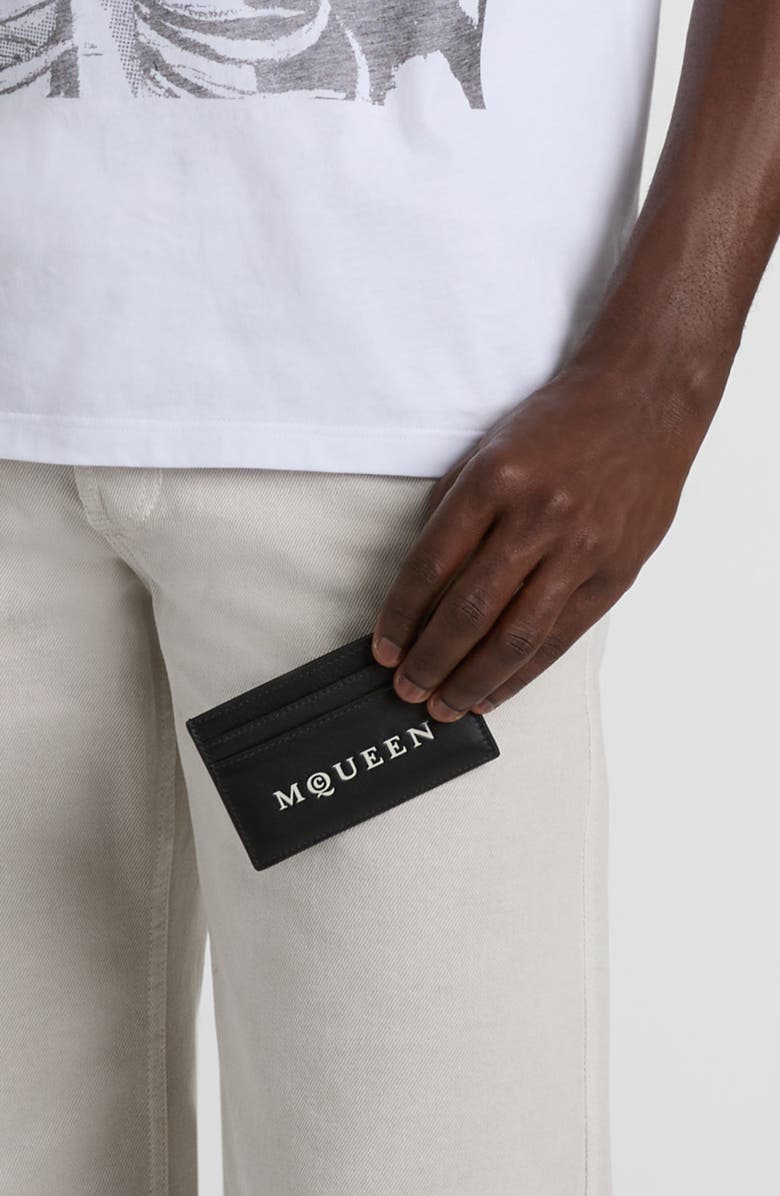 McQueen Leather Card Case, Alternate, color, Black/ Bone