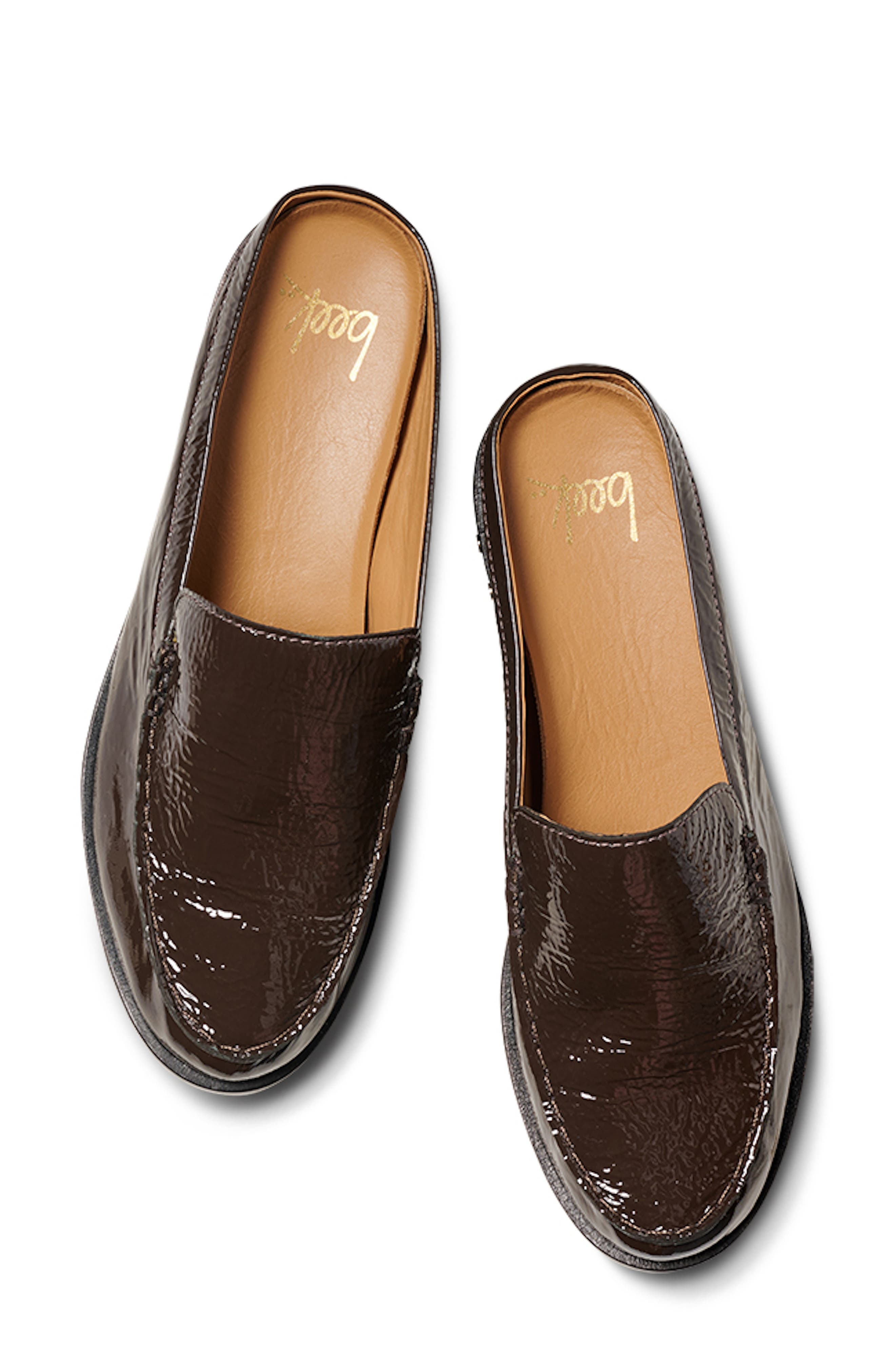 Owlet Flat Leather Mule, Alternate, color, COFFEE