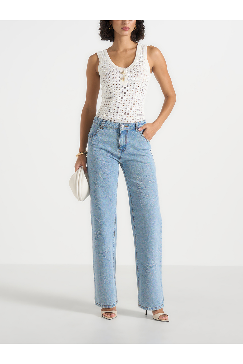 Calista Line Art Straight Leg Jeans, Alternate, color, Mid Blue