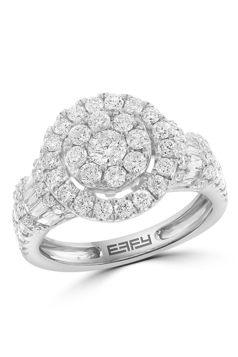 Double Halo Diamond Ring in 14K White Gold, Main, color, Hematite and FW Blush Pearl