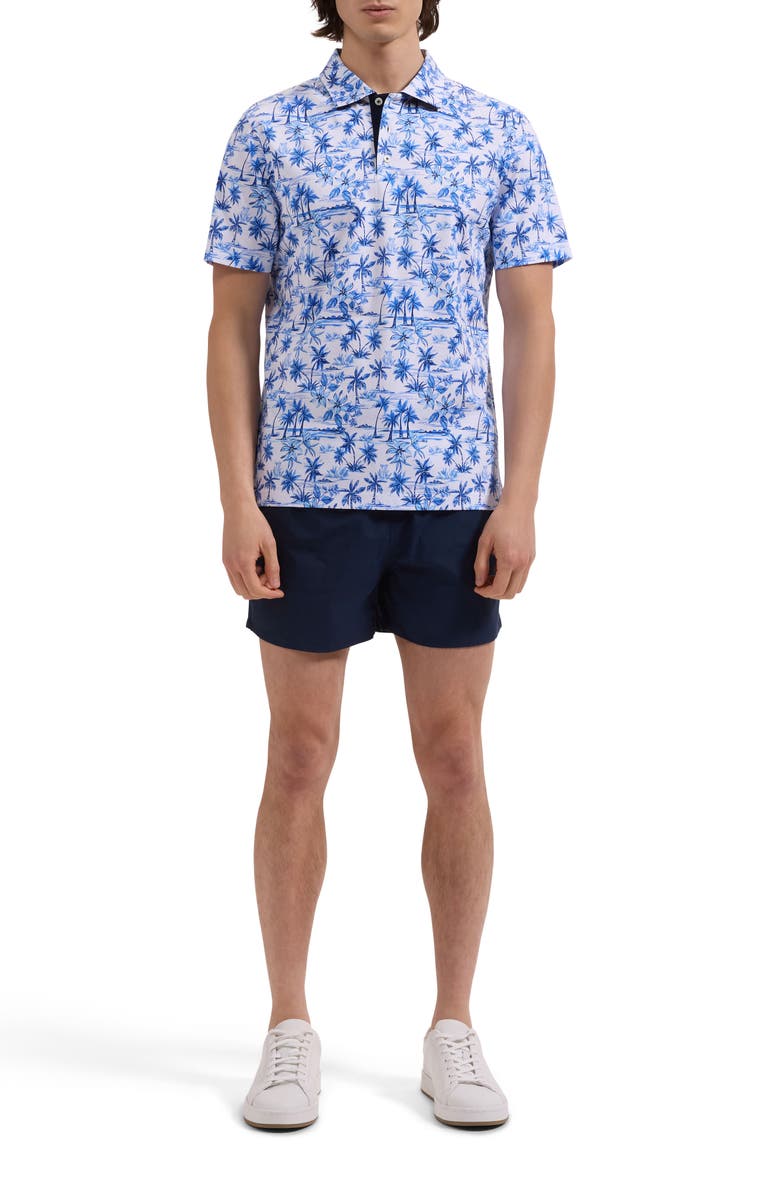 Bugatchi Cruz Print Swim Trunks, Alternate, color, Navy