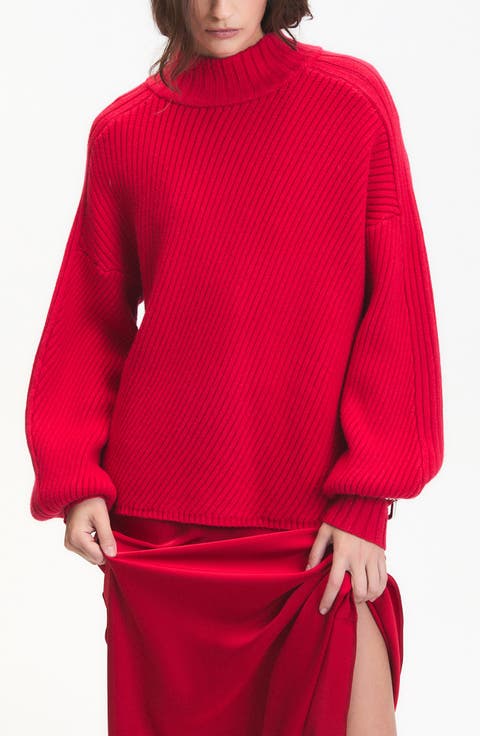Nelson Balloon Sleeve Rib Mock Neck Sweater