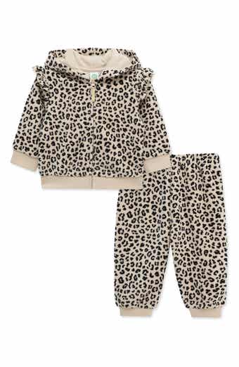 Little Me Velour Leopard Print Zip Hoodie & Pants Set