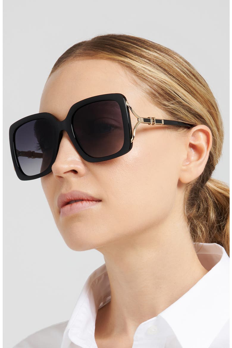 Her 56mm Square Sunglasses, Alternate, color, BLACK/ DARK GREY SF
