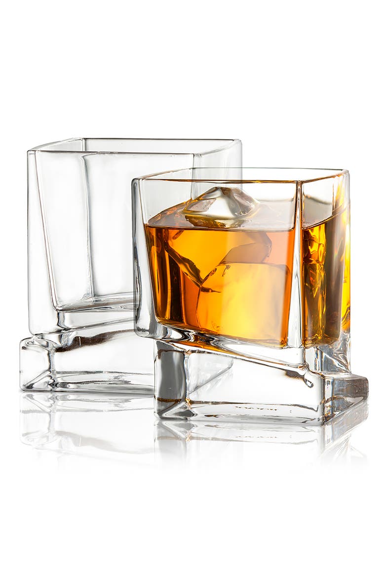 Carre Square Heavy Base Crystal Whiskey Glass - Set of 2, Main, color, CLEAR
