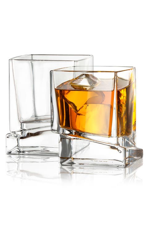 Carre Square Heavy Base Crystal Whiskey Glass - Set of 2