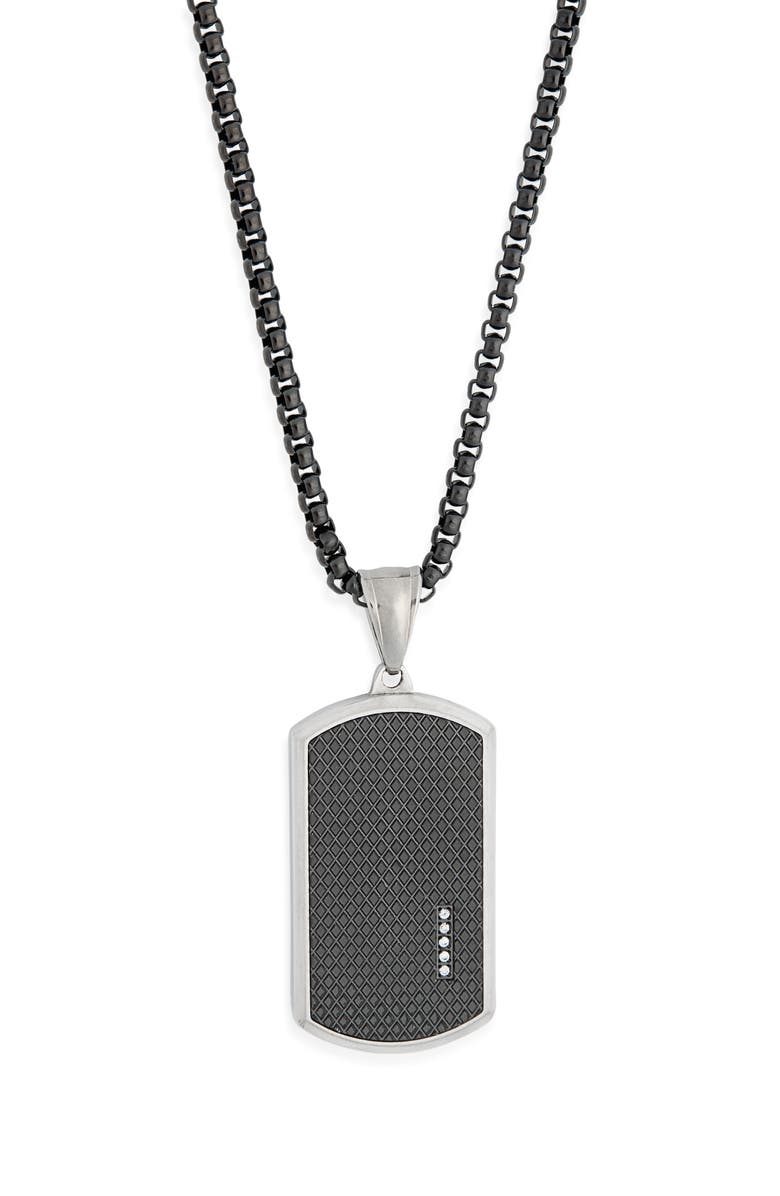NORDSTROM RACK Textured Dog Tag Pendant Necklace, Alternate, color, Black- Stainless