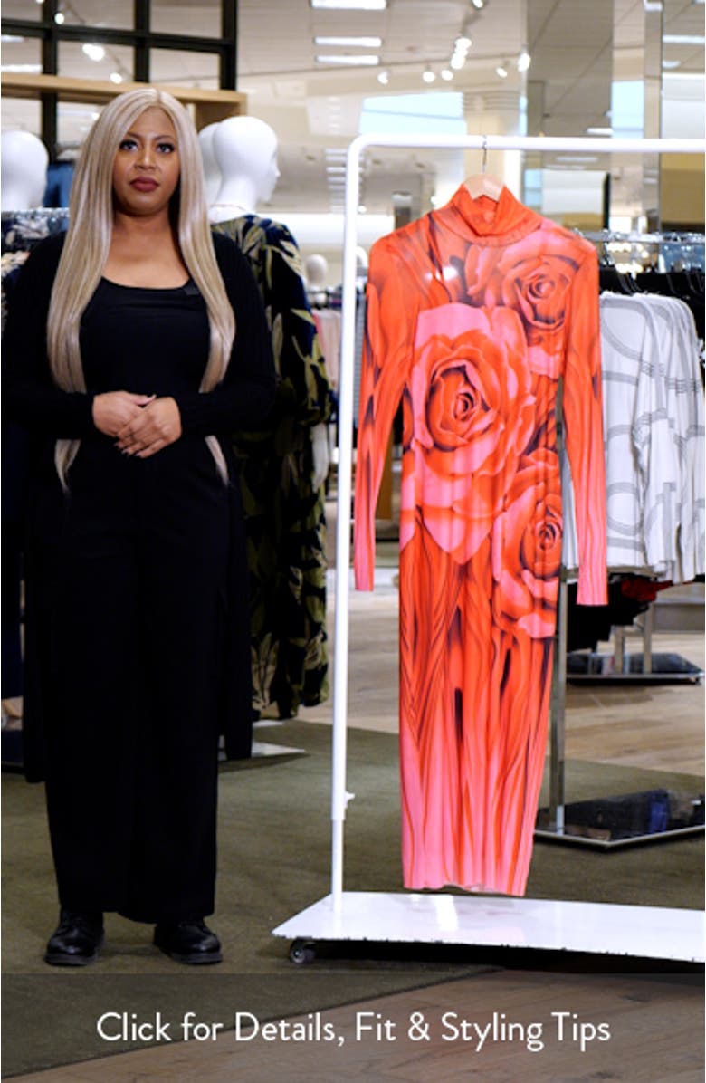 Shailene Print Long Sleeve Powermesh Midi Dress, sales video thumbnail