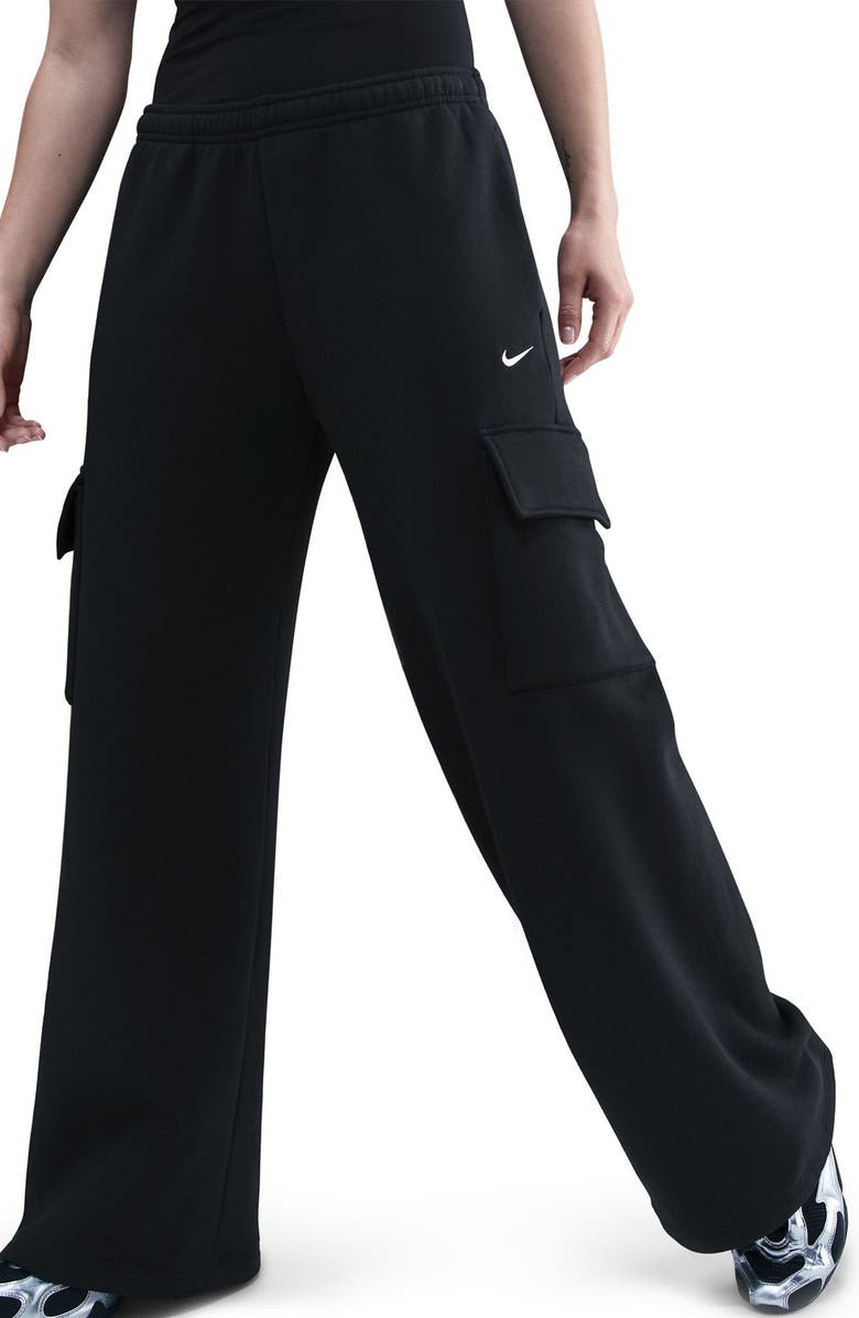 Nike Sportswear Phoenix Fleece Wide Leg Cargo Sweatpants, Alternate, color, Black/ Sail