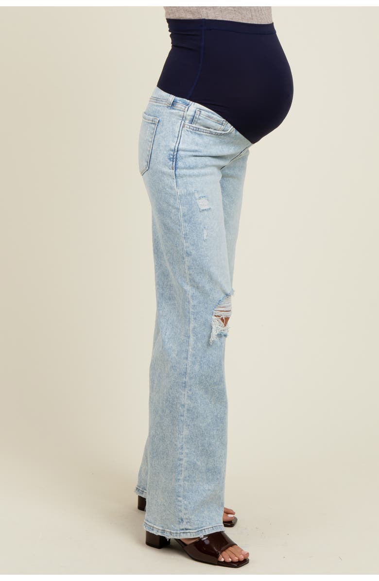 PinkBlush Blue Distressed Open Knee Wide Leg Maternity Jeans, Alternate, color, Light Blue