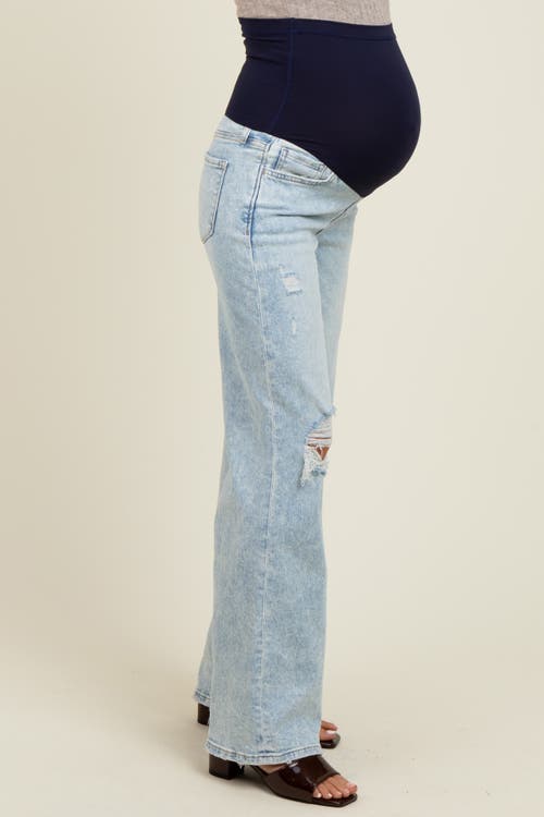 Pinkblush Blue Distressed Open Knee Wide Leg Maternity Jeans In Neutral