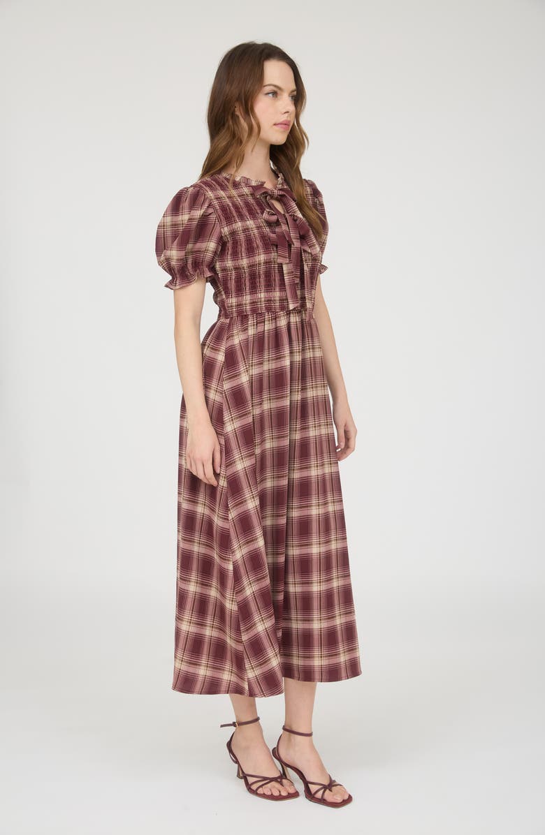 AUGUST SKY Plaid Tie Front Midi Dress, Alternate, color, Burgundy Multi