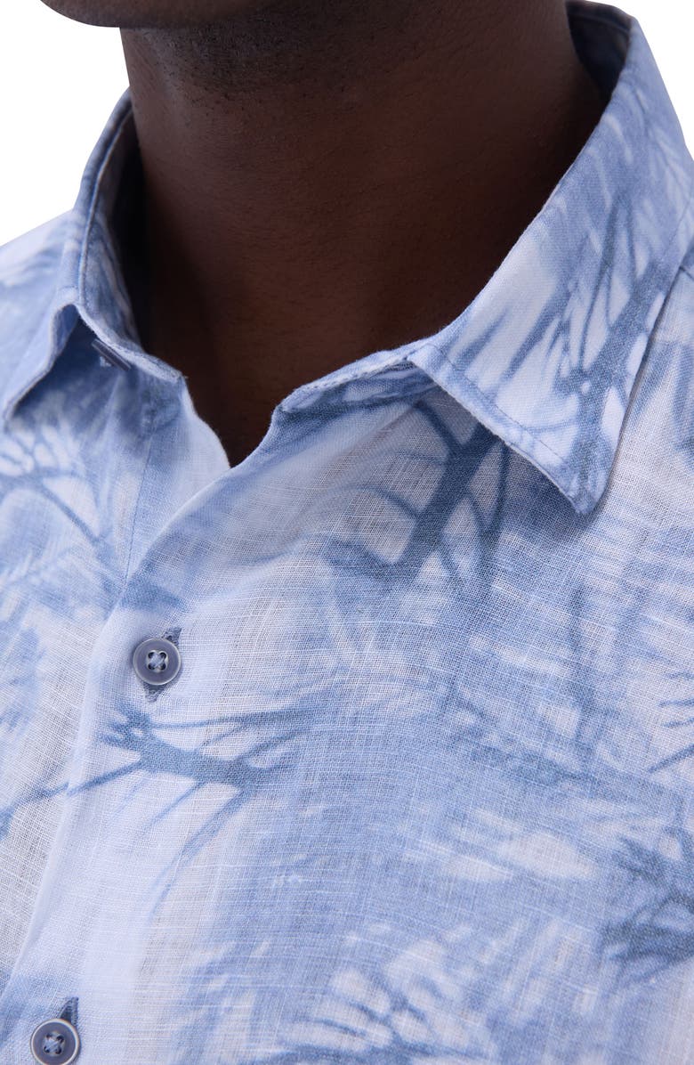 Bugatchi Julian Shaped Fit Linen Button-Up Shirt, Alternate, color, Steel