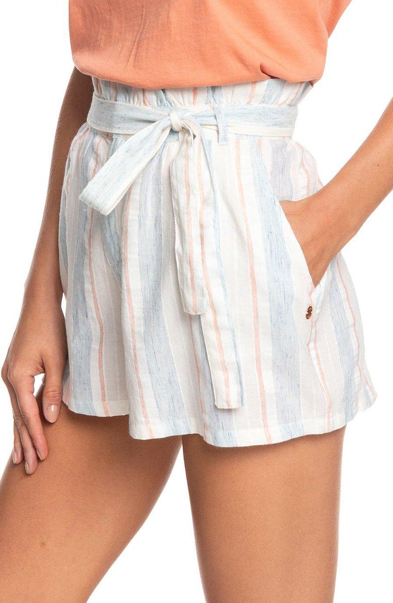 Roxy Morro Bay Yarn Dye Stripe Paperbag Waist Shorts, Alternate, color, 