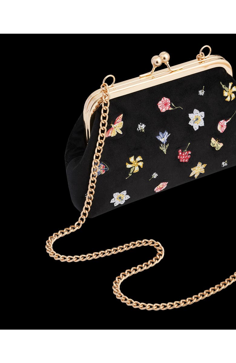Fable England Floral Ditsy Embroidered Black Velvet Clutch Bag, Alternate, color, Black