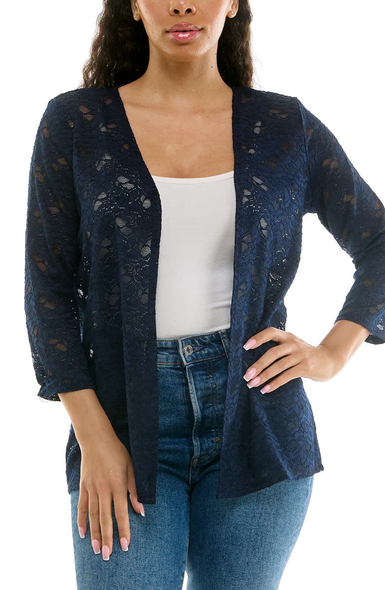 Nina Leonard Lace Three-Quarter Sleeve Bolero, Main, color, Navy