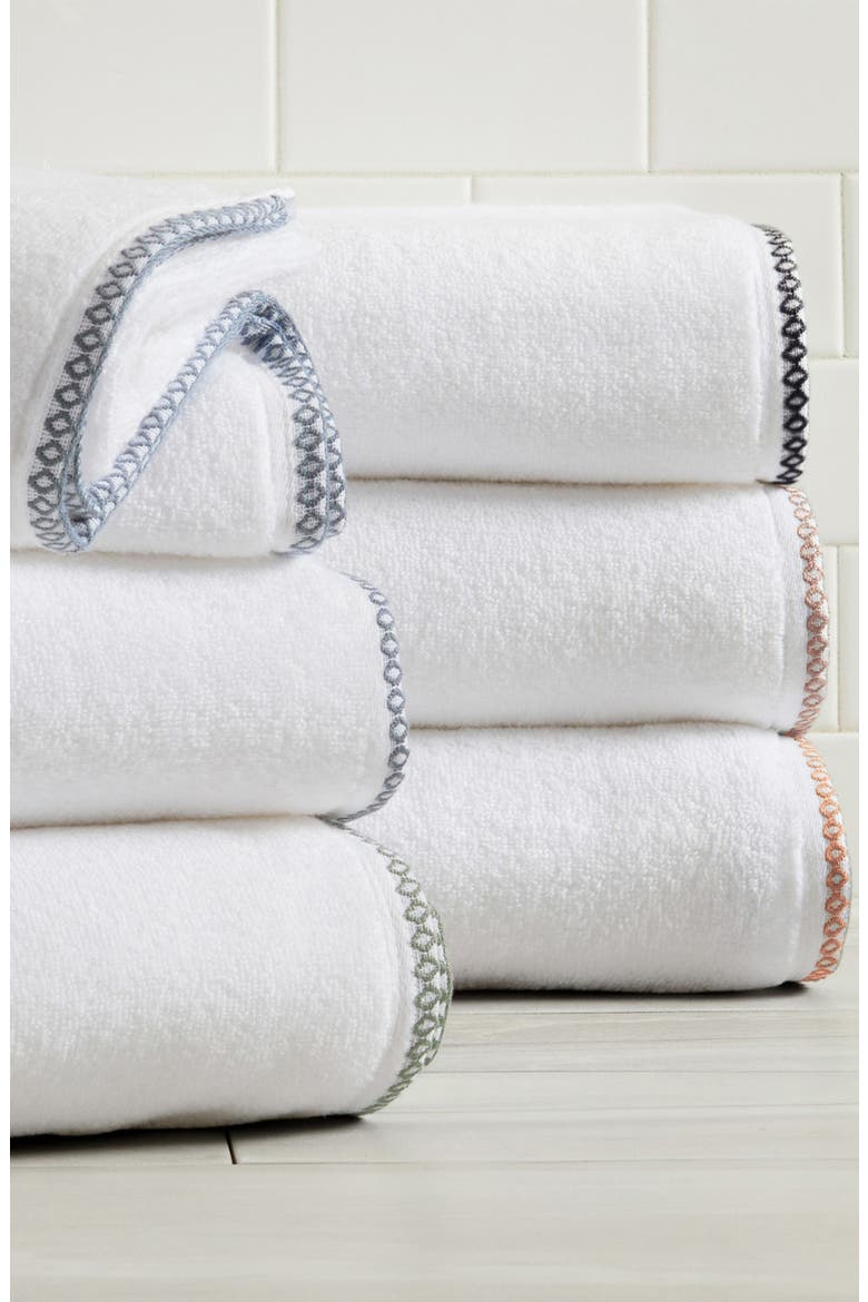 Border Stitch 6-Piece Cotton Towel Set, Alternate, color, WHITE/ROSEWOOD