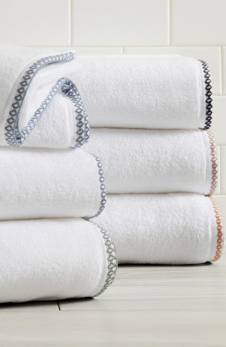 Woven & Weft Border Stitch 6-Piece Cotton Towel Set, Alternate, color, White/Rosewood