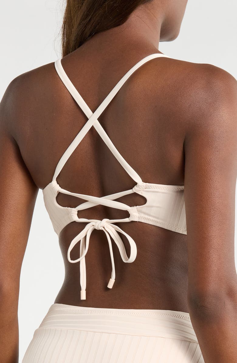 Sanctuary Textured Stripe U-Bar Bikini Top, Alternate, color, White Sand