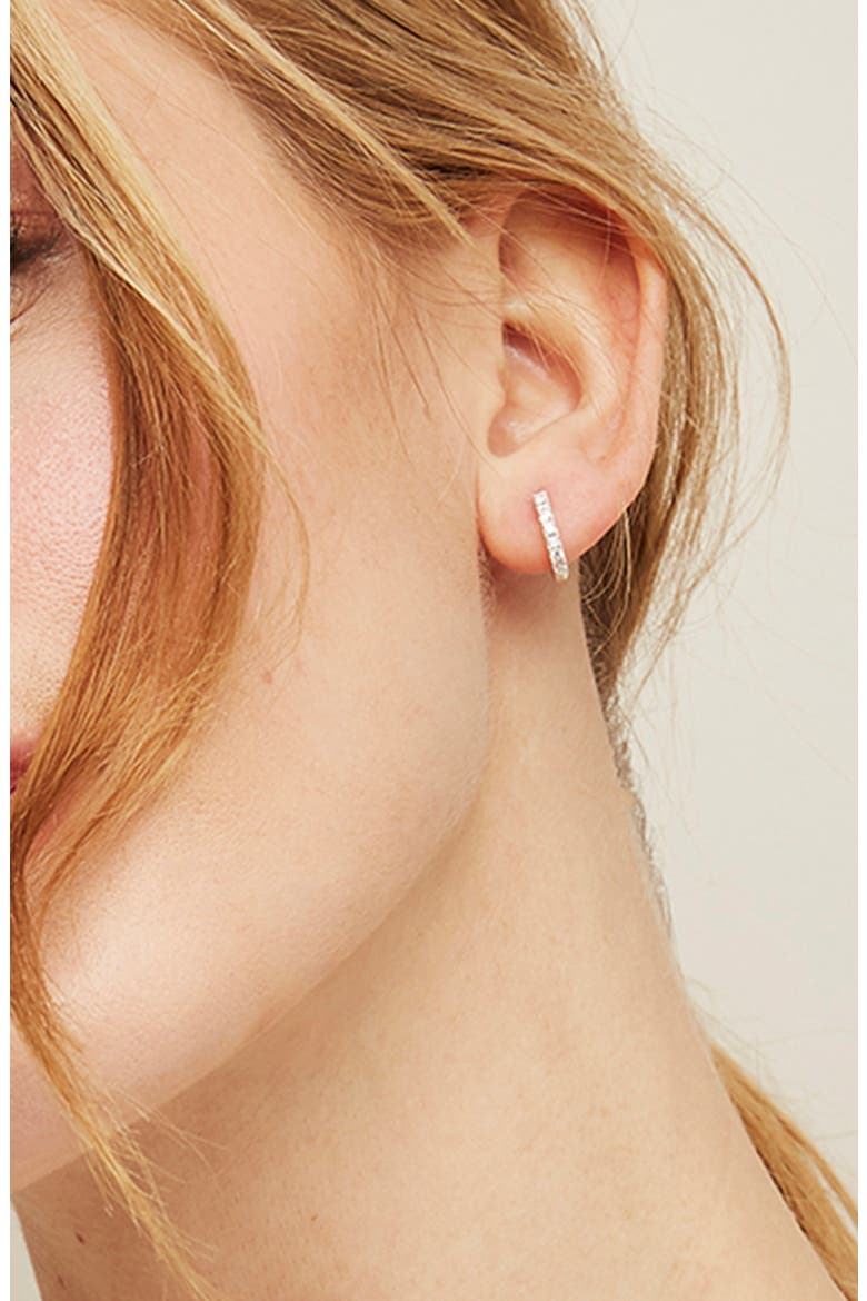 Crystal Pavé Huggie Hoop Earrings, Alternate, color, SILVER