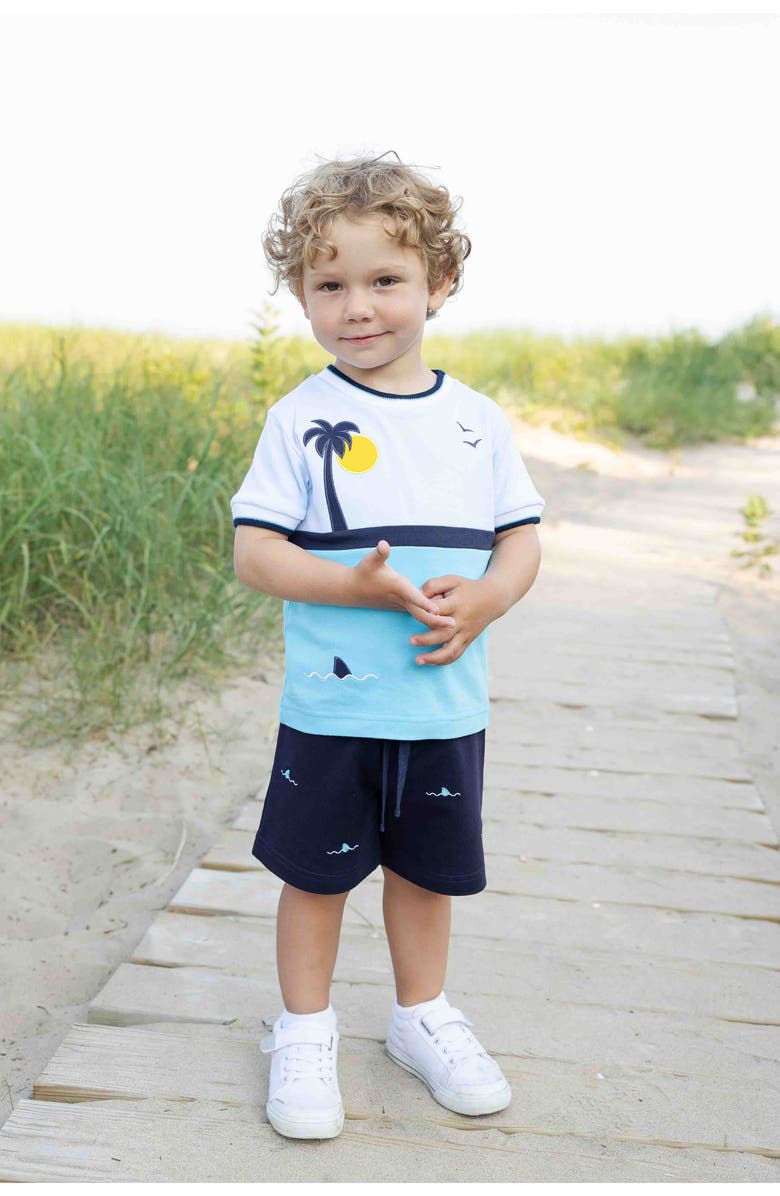 Florence Eiseman Knit Short Set With Ocean Scene, Alternate, color, Turquoise