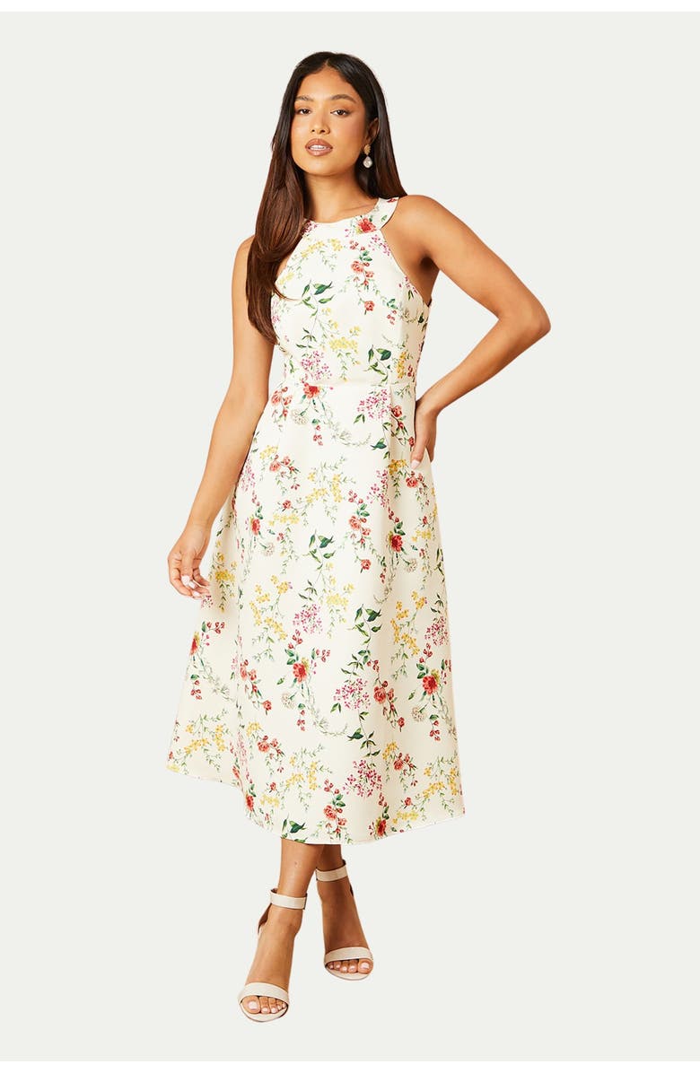 Oasis Petite Ottoman Twill Halter Midi Dress, Main, color, Ivory