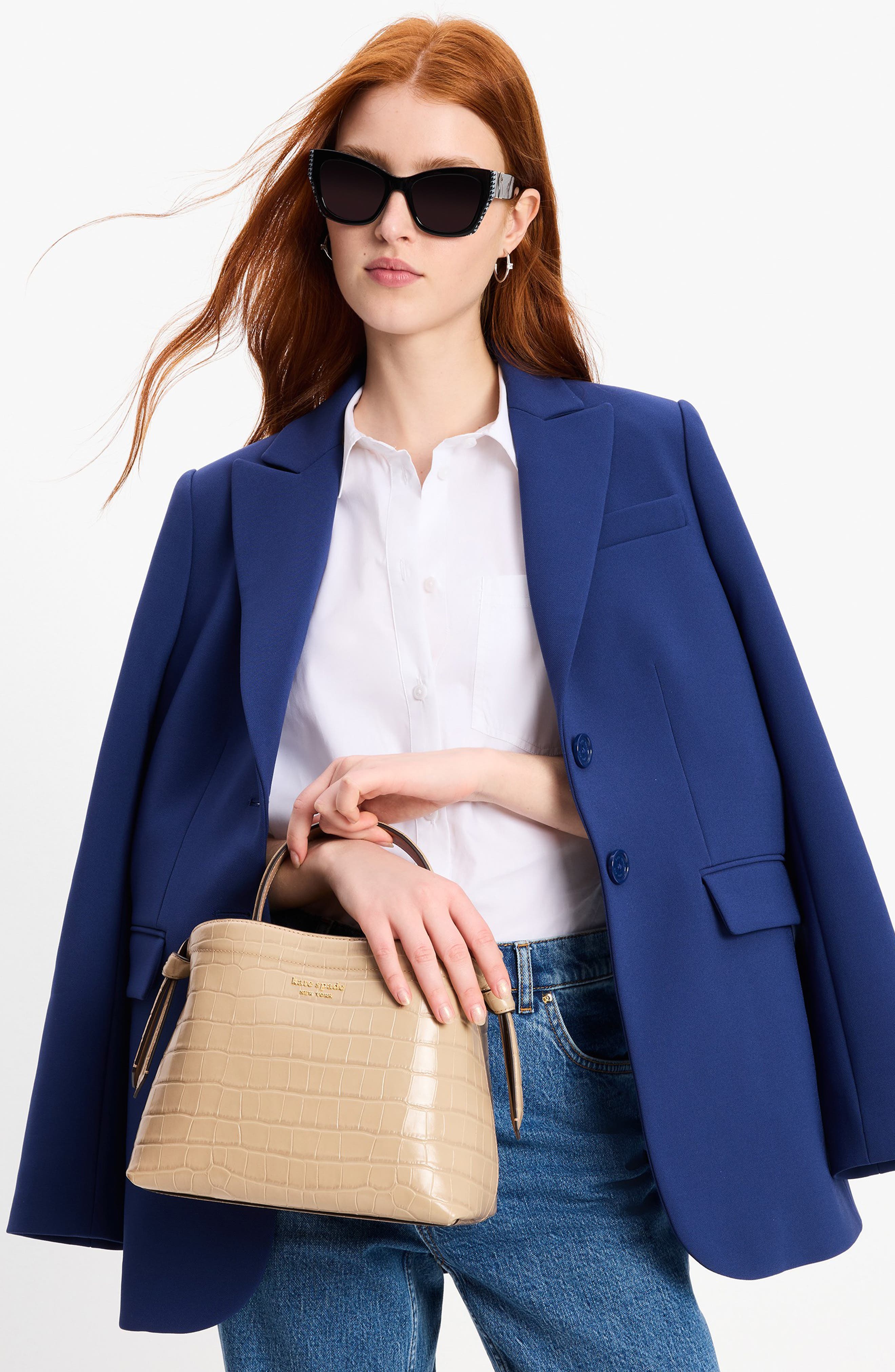 Kate Spade New York knott croc embossed leather satchel, Alternate, color, 