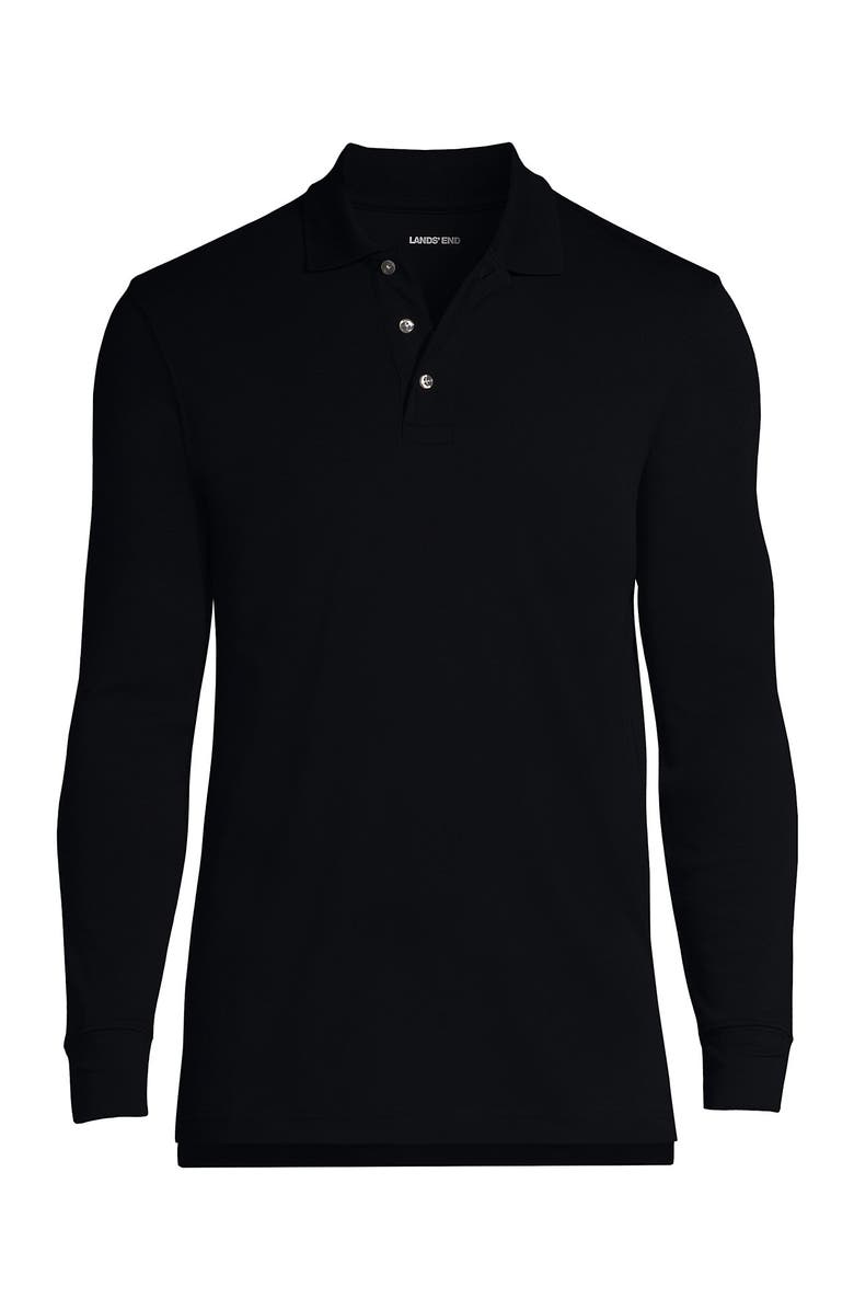 Lands' End School Uniform  Long Sleeve Interlock Polo Shirt, Alternate, color, Black