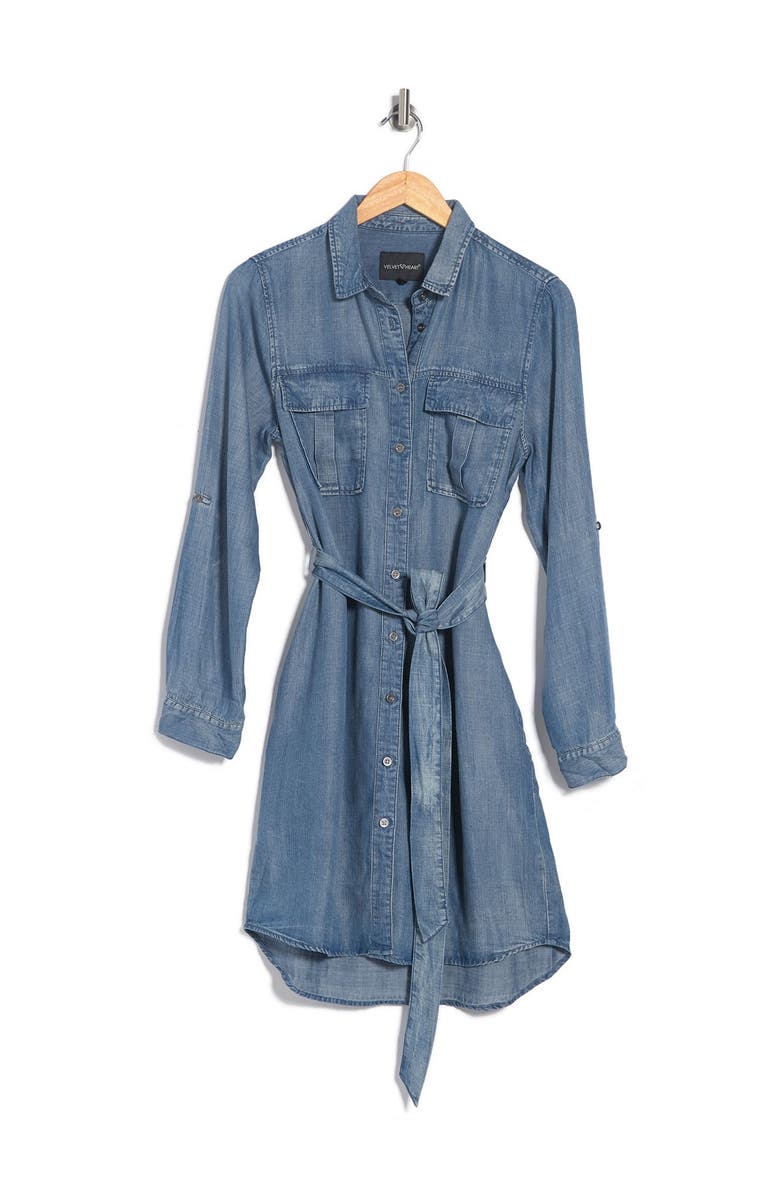 VELVET HEART Ada Chambray Waist Tie Utility Dress, Alternate, color, 405 Malibu