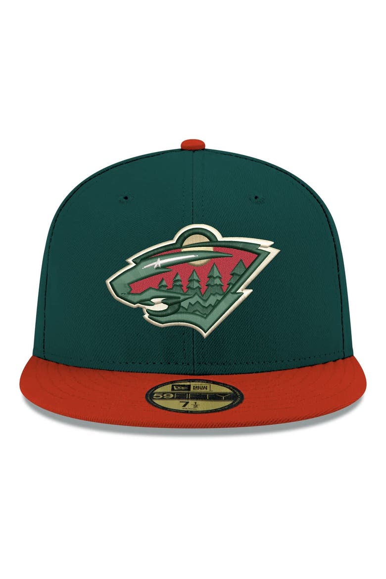 Men's New Era  Green Minnesota Wild Core Logo Two-Tone 59FIFTY Fitted Hat, Alternate, color, Green