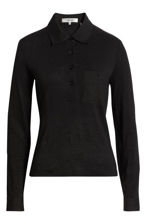 Frame The Caddy Stretch Linen Polo In Black