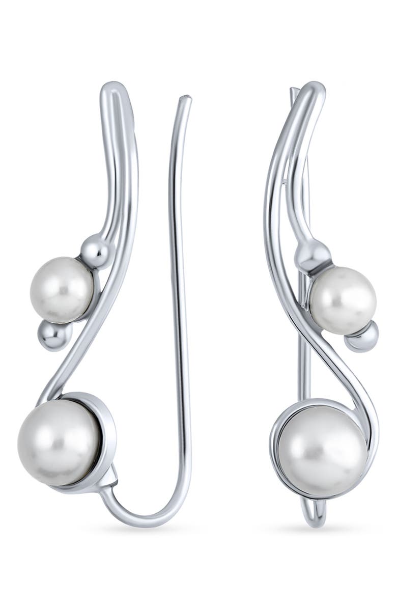 BLING JEWELRY Sterling Silver & Freshwater 5-5.5mm Pearl Ear Climbers, Alternate, color, 