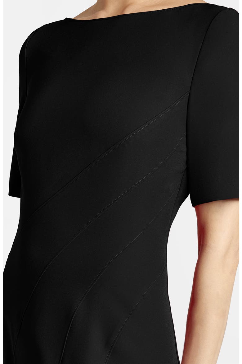 Inez Short Sleeve Midi A Line Dress in Soft Stretch Crepe, Alternate, color, BLACK