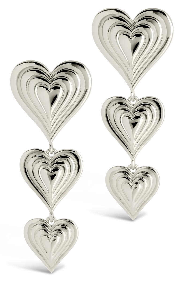 Sterling Forever Beating Heart Linear Drop Earrings, Alternate, color, Silver