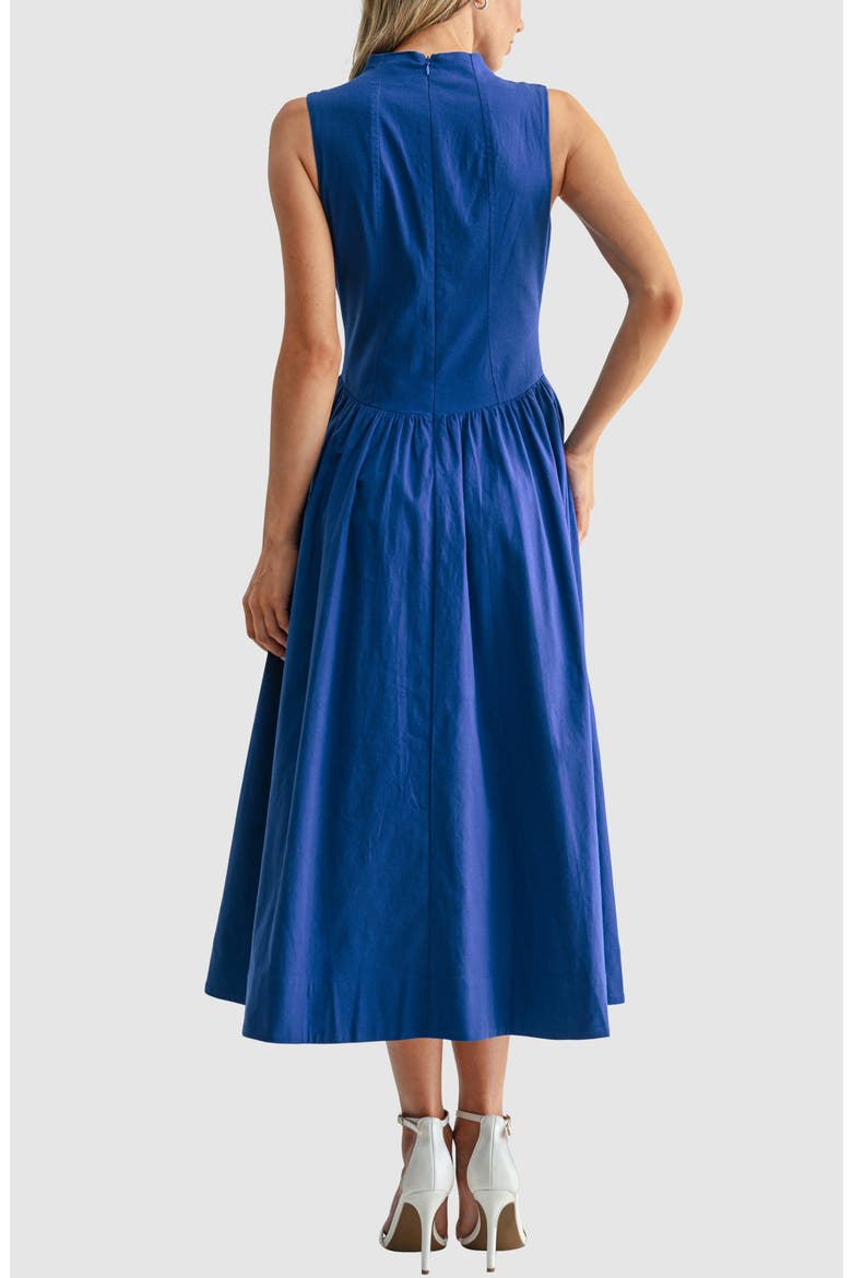 Mock Neck Drop Waist Fit & Flare Midi Dress, Alternate, color, COBALT