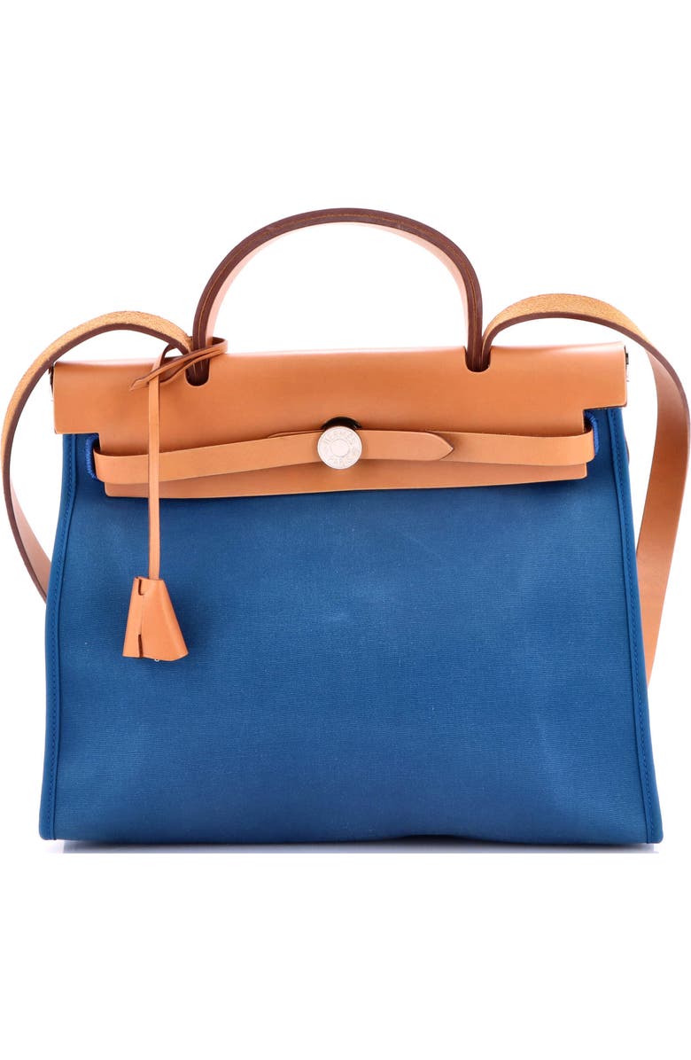 Pre-Owned Hermes Herbag Zip Leather and Toile 31, Main, color, Bleu Izmir