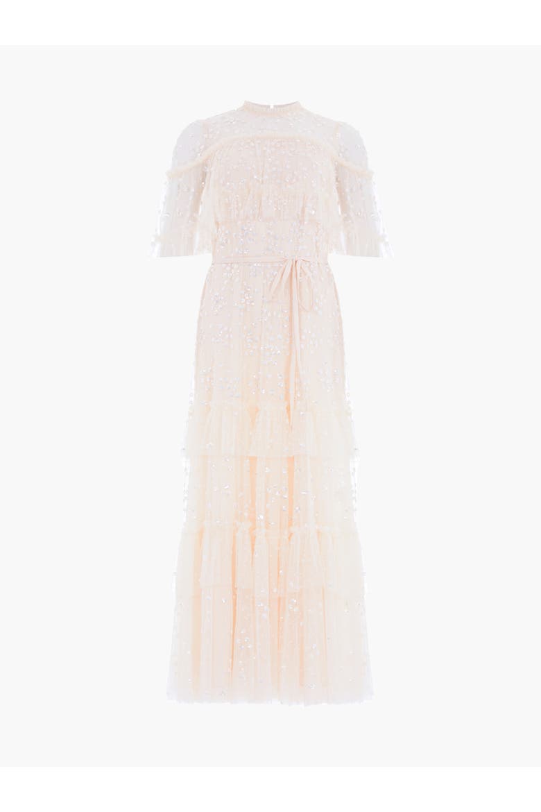 Leila Dot Tiered Cape Ankle Gown, Alternate, color, Cream