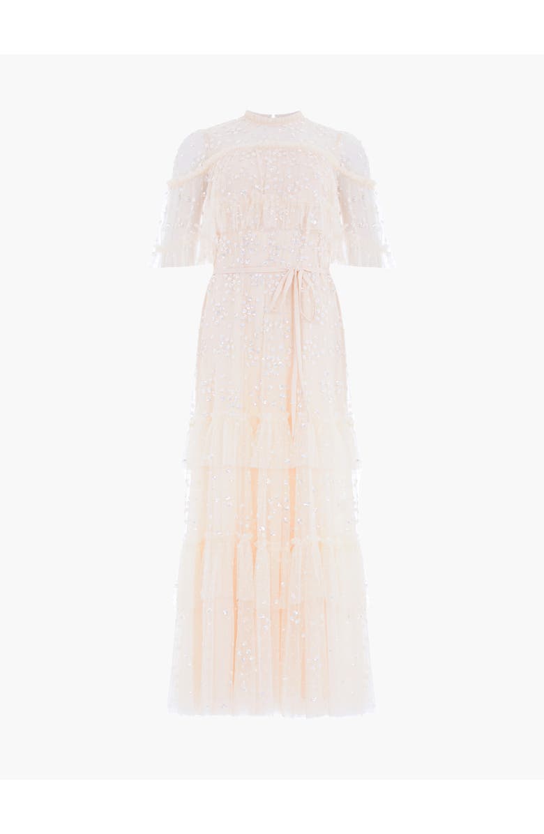 Needle & Thread Leila Dot Tiered Cape Ankle Gown, Alternate, color, Cream