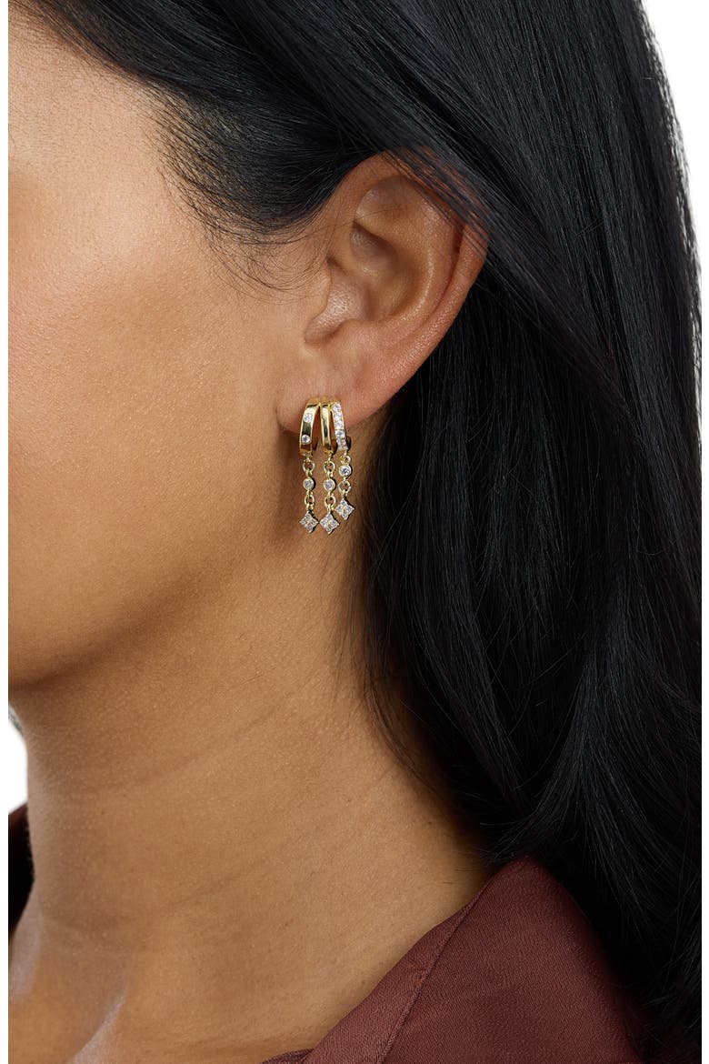 Modern Muse CZ Clover Charm Hoop Earrings, Alternate, color, GOLD