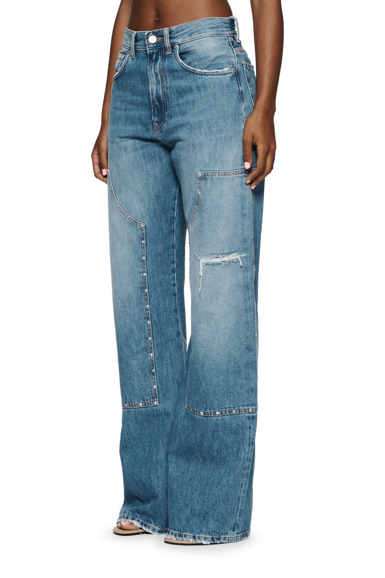 Bling Wide Leg Carpenter Jeans, Alternate, color, MID INDIGO