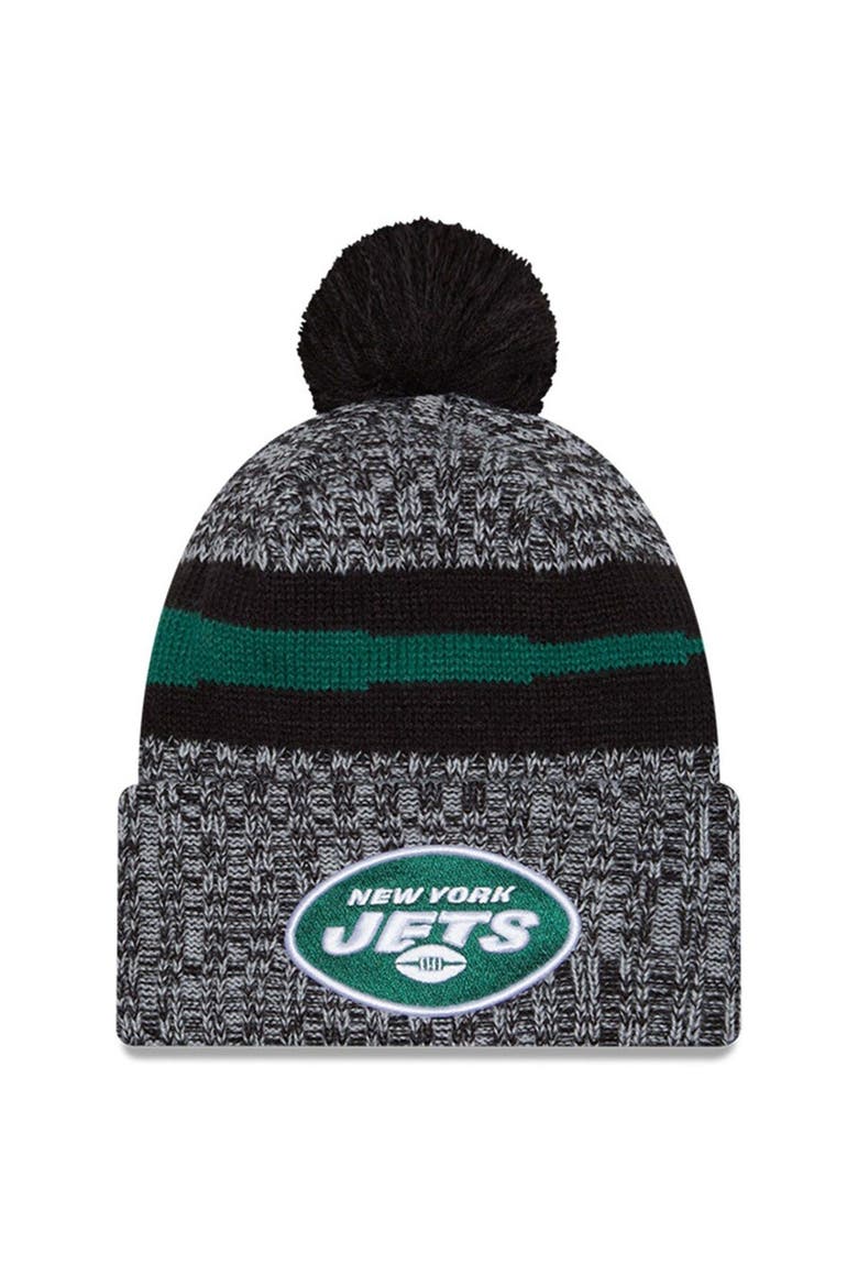 Men's New Era  Black New York Jets 2023 Sideline Cuffed Knit Hat With Pom, Main, color, Black