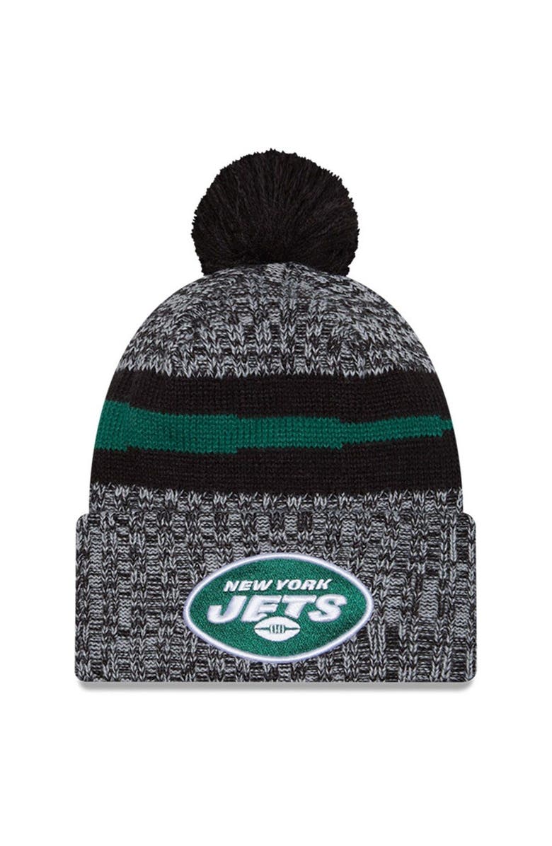 New Era Men's New Era Black New York Jets 2023 Sideline Cuffed Knit Hat With Pom, Main, color, Black