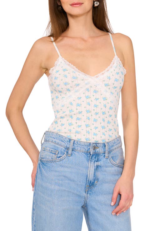 Ditsy Lace Trim Pointelle Camisole