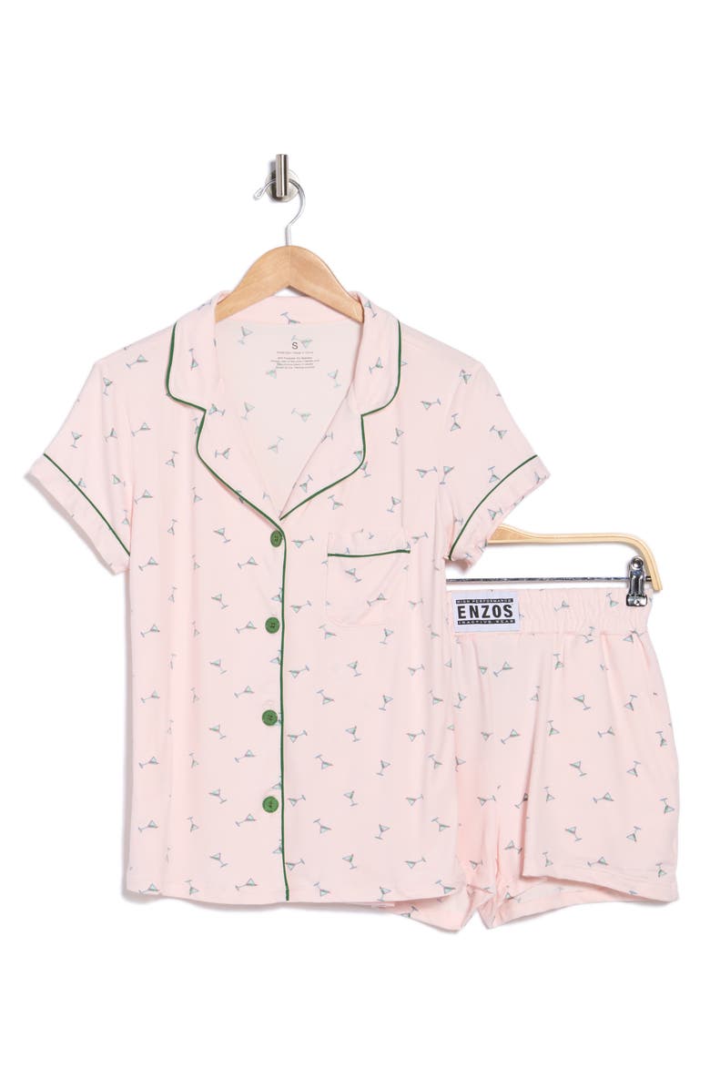 ENZOS INACTIVE WEAR Dixie Martini Short Pajamas, Alternate, color, Tossed Martnis - Barely Pink