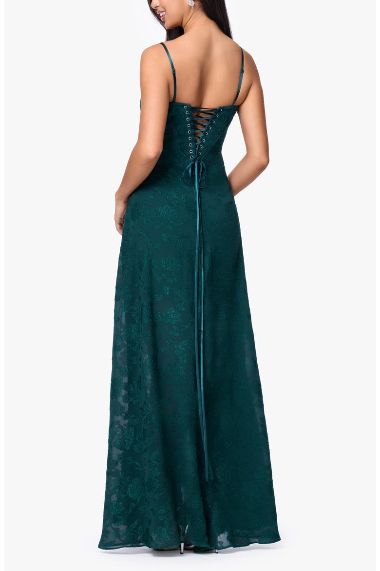 Floral Jacquard Chiffon Gown, Alternate, color, PINE