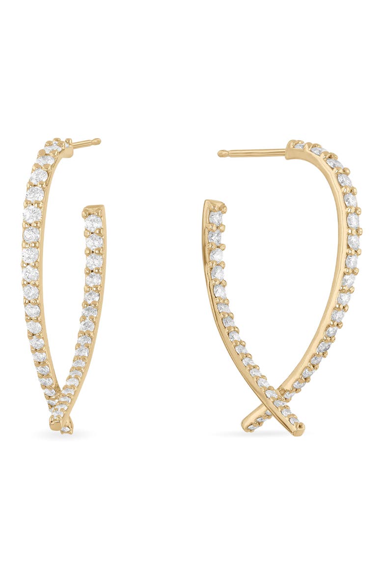 14K Gold Small Diamond Upside Down Hoop Earrings, Main, color, YELLOW GOLD
